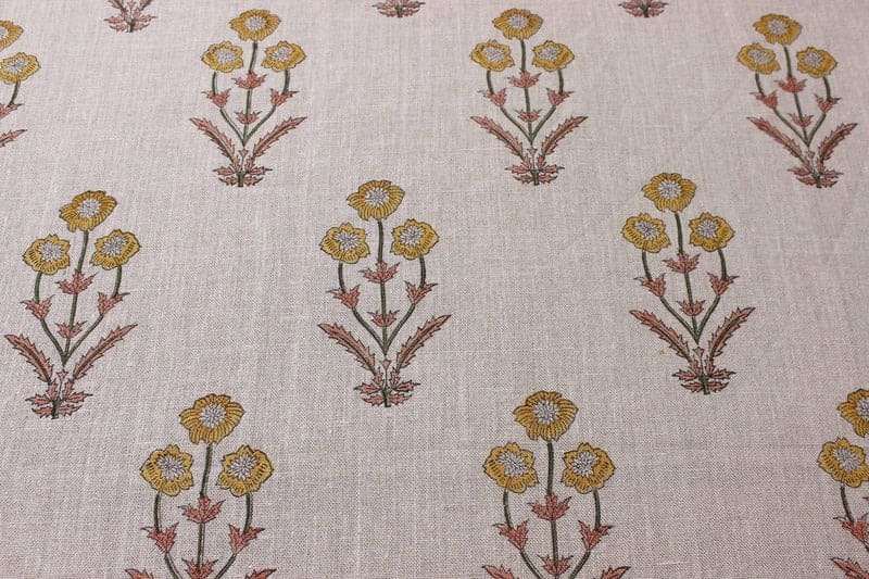 Handmade Indian Block Print Mustard Thick Linen Fabric - Amitabh