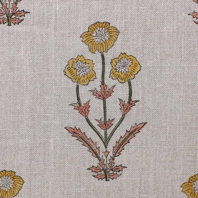 Handmade Indian Block Print Mustard Thick Linen Fabric - Amitabh