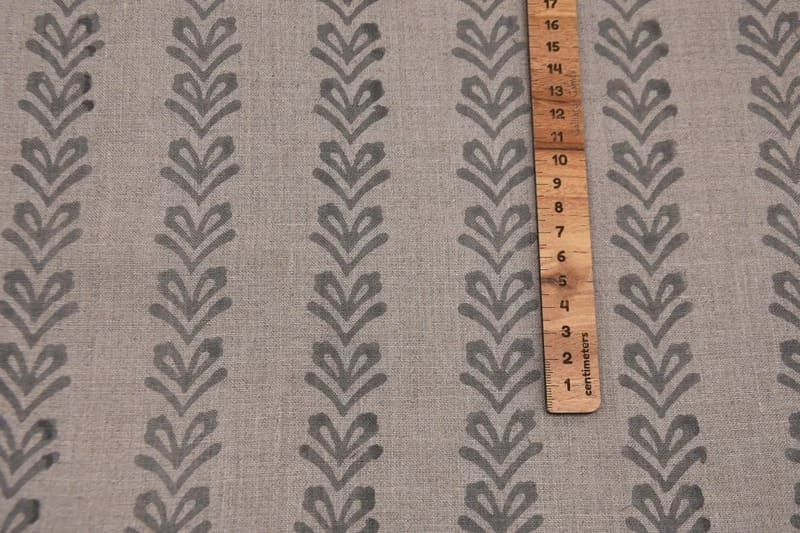 Handmade Block Print Grey Floral Thick Linen Fabric - Tribal Arrow