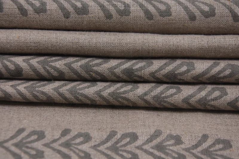 Handmade Block Print Grey Floral Thick Linen Fabric - Tribal Arrow