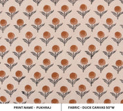 Handmade Throw Block Print Orange Duck Canvas Fabric - Pukhraj