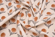 Handmade Throw Block Print Orange Duck Canvas Fabric - Pukhraj