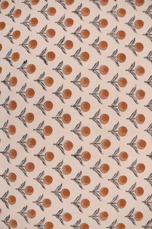 Handmade Throw Block Print Orange Duck Canvas Fabric - Pukhraj