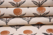 Handmade Throw Block Print Orange Duck Canvas Fabric - Pukhraj