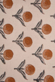 Handmade Throw Block Print Orange Duck Canvas Fabric - Pukhraj
