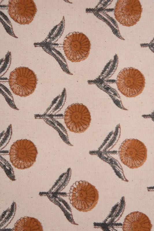 Handmade Throw Block Print Orange Duck Canvas Fabric - Pukhraj
