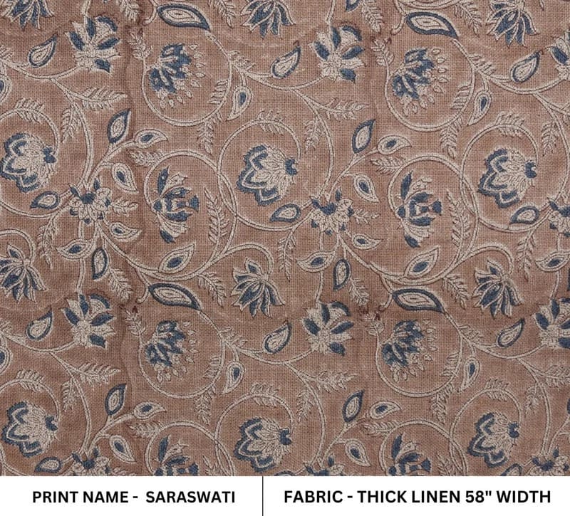 Handmade Throw Blue Block Printed Thick Linen Fabric – Saraswati