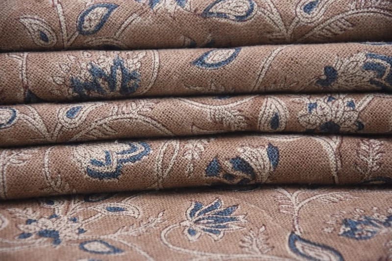 Handmade Throw Blue Block Printed Thick Linen Fabric – Saraswati