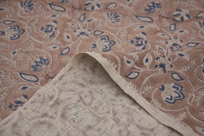 Handmade Throw Blue Block Printed Thick Linen Fabric – Saraswati