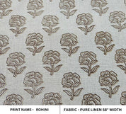 Handstamped Hand Block Print Green Pure Linen Fabric - Rohini