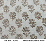 Handstamped Hand Block Print Green Pure Linen Fabric - Rohini