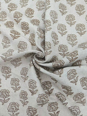 Handstamped Hand Block Print Green Pure Linen Fabric - Rohini