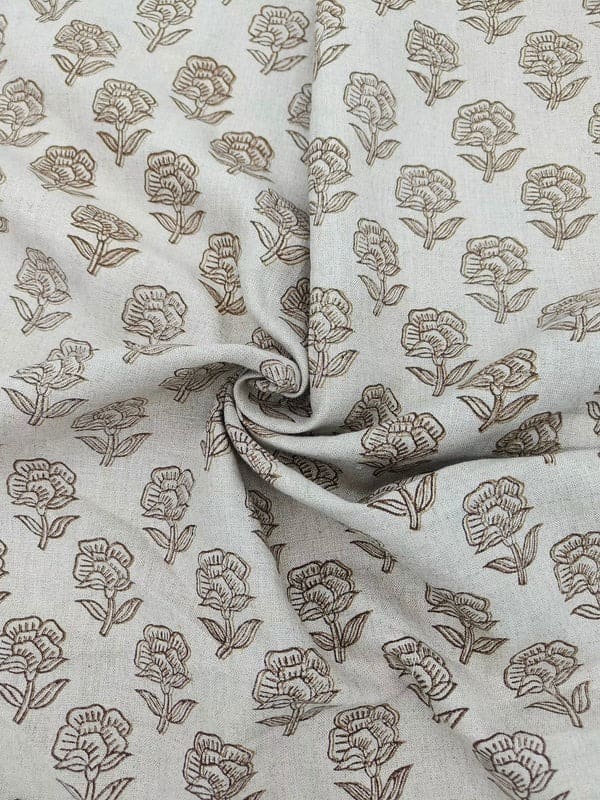 Handstamped Hand Block Print Green Pure Linen Fabric - Rohini