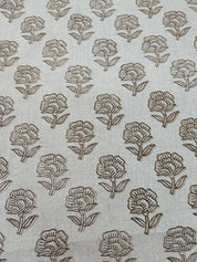 Handstamped Hand Block Print Green Pure Linen Fabric - Rohini