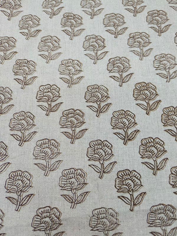 Handstamped Hand Block Print Green Pure Linen Fabric - Rohini
