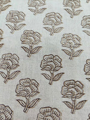 Handstamped Hand Block Print Green Pure Linen Fabric - Rohini