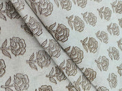 Handstamped Hand Block Print Green Pure Linen Fabric - Rohini