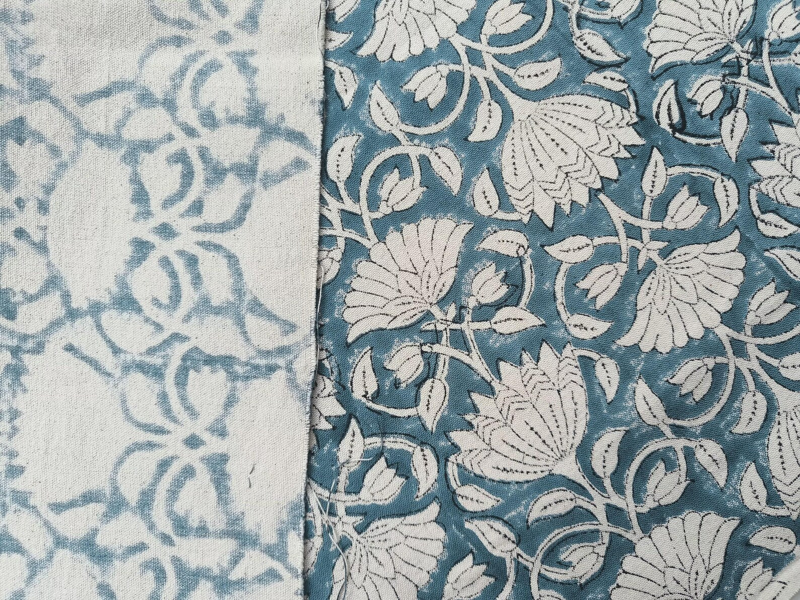 Handcrafted Ulta Kamal Beige Floral Duck Canvas Boho Fabric