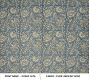 Handmade Pushp Lata Blue Floral Block Print Pure Linen Fabric