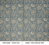 Handmade Pushp Lata Blue Floral Block Print Pure Linen Fabric