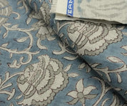 Handmade Pushp Lata Blue Floral Block Print Pure Linen Fabric