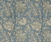 Handmade Pushp Lata Blue Floral Block Print Pure Linen Fabric