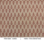 Hand Block Print Thick Linen Fabric For Sofa Pillow - Surmai Border