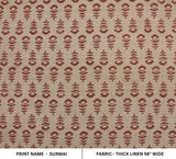 Hand Block Print Thick Linen Fabric For Sofa Pillow - Surmai Border