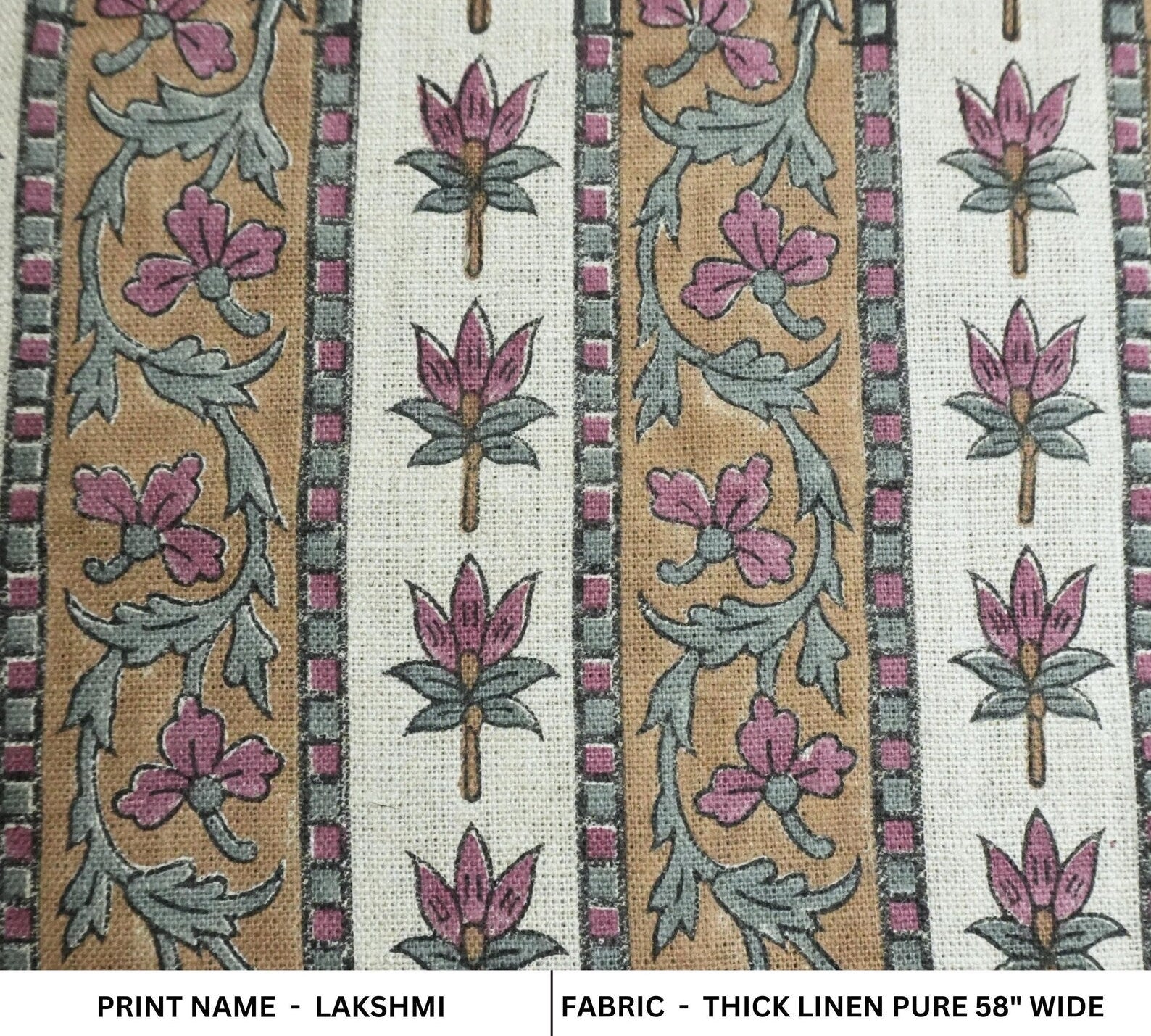 Block Print Thick Pure Linen Bedroom Decor Fabric || Lakshmi