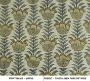Lotus Mustard Hand Block Print Thick Pure Linen Fabric