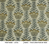 Lotus Mustard Indian Block Print Thick Pure Linen Fabric