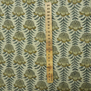 Lotus Mustard Hand Block Print Thick Pure Linen Fabric