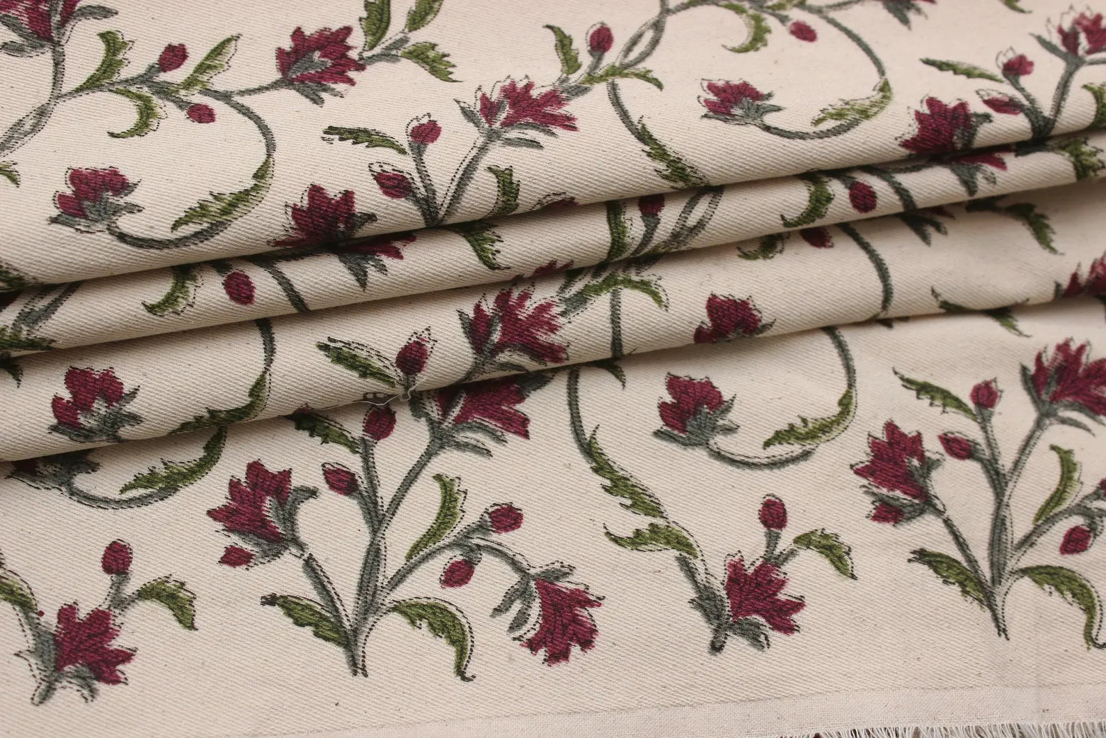 Handmade Floral Vine Duck Canvas Upholstery Fabric - Pushp Varsha