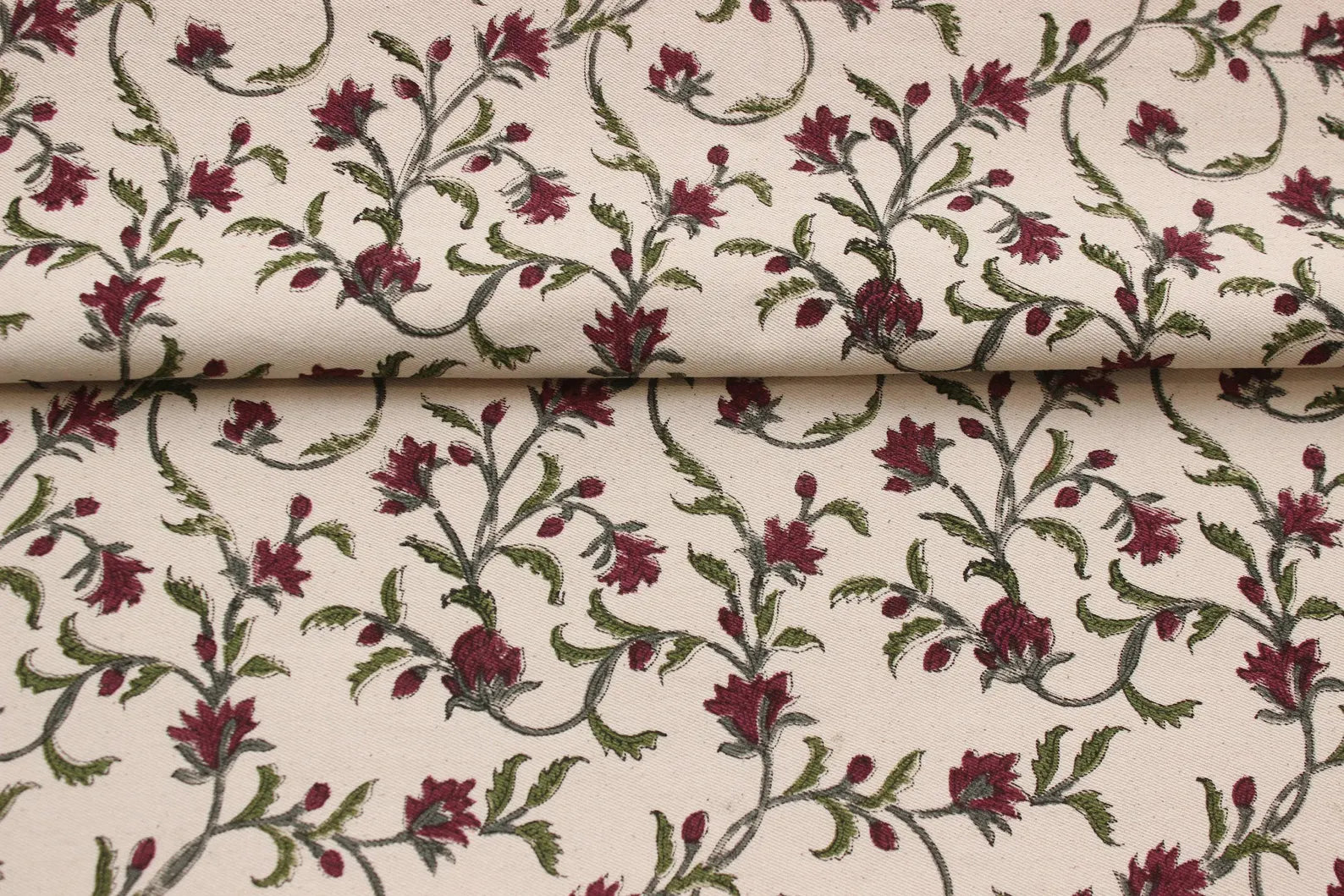 Handmade Floral Vine Duck Canvas Upholstery Fabric - Pushp Varsha