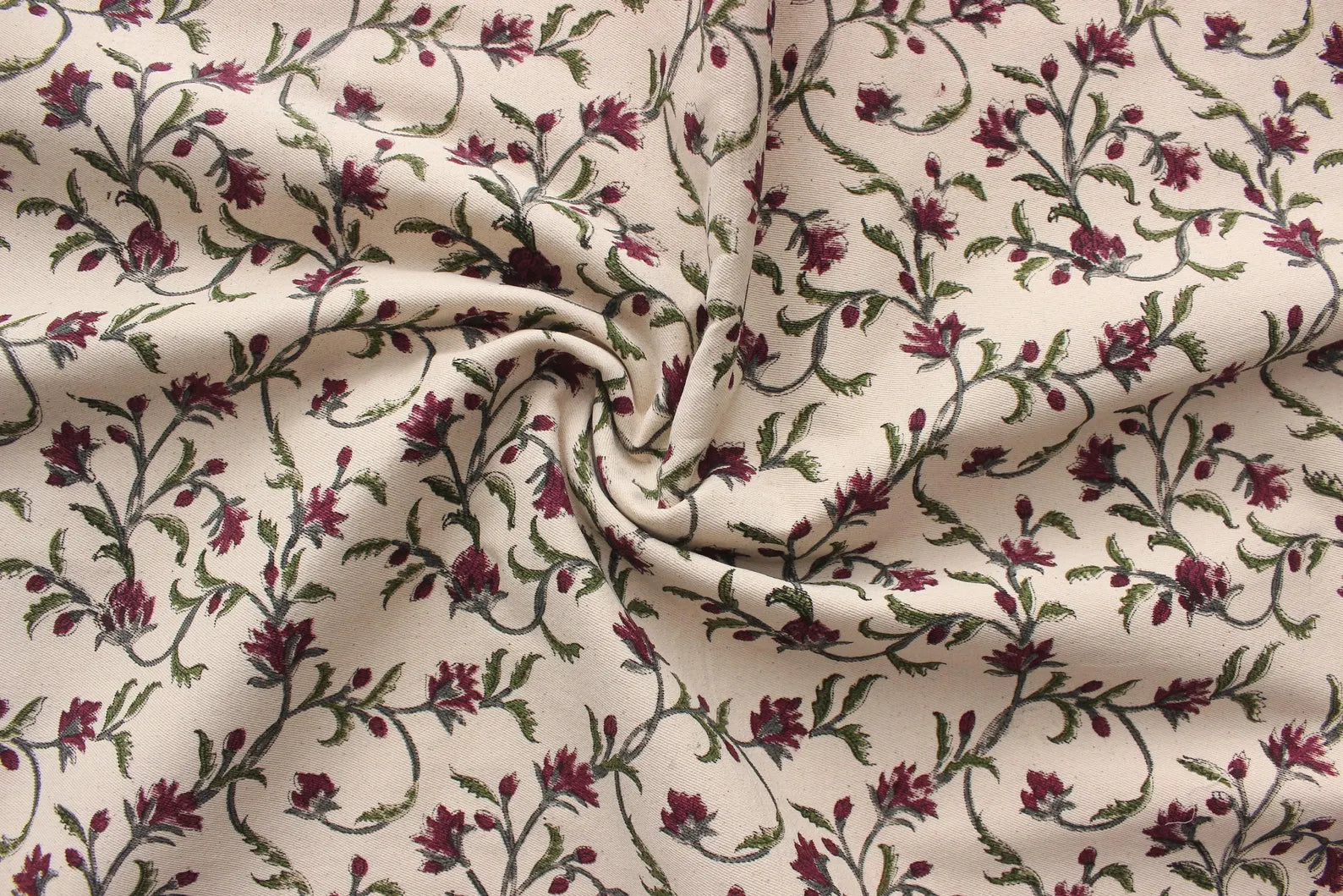 Handmade Floral Vine Duck Canvas Upholstery Fabric - Pushp Varsha