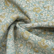 Indian Printed Blue Floral Linen Farmhouse Fabric - Saundarya