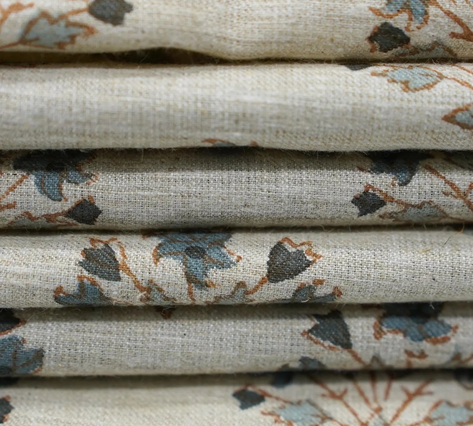 Diwali Flower Block Print Linen Fabric for Table Napkins