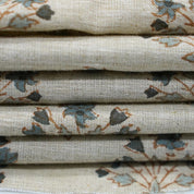 Diwali Flower Block Print Linen Fabric for Table Napkins