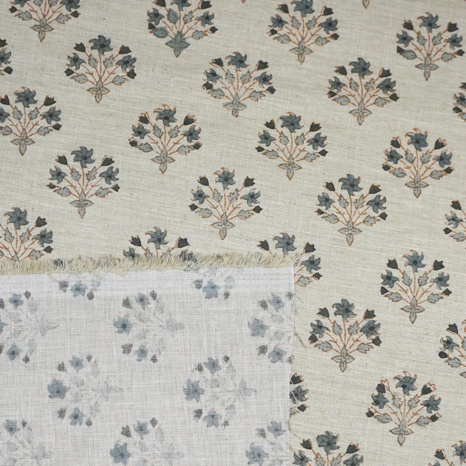 Diwali Flower Block Print Linen Fabric for Table Napkins