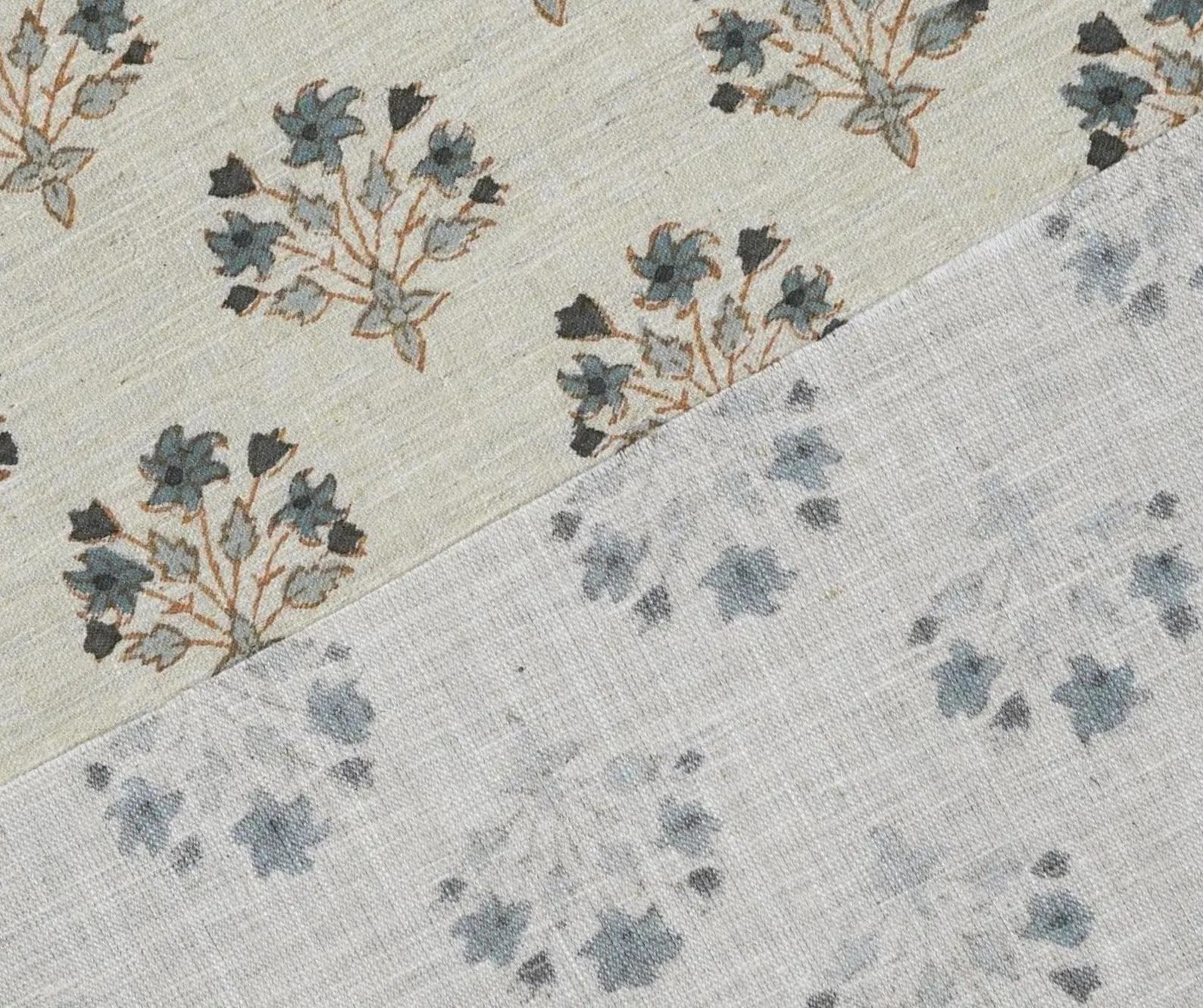 Diwali Flower Block Print Linen Fabric for Table Napkins
