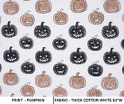 Block Print Thick Cotton White Halloween Pumpkin Fabric