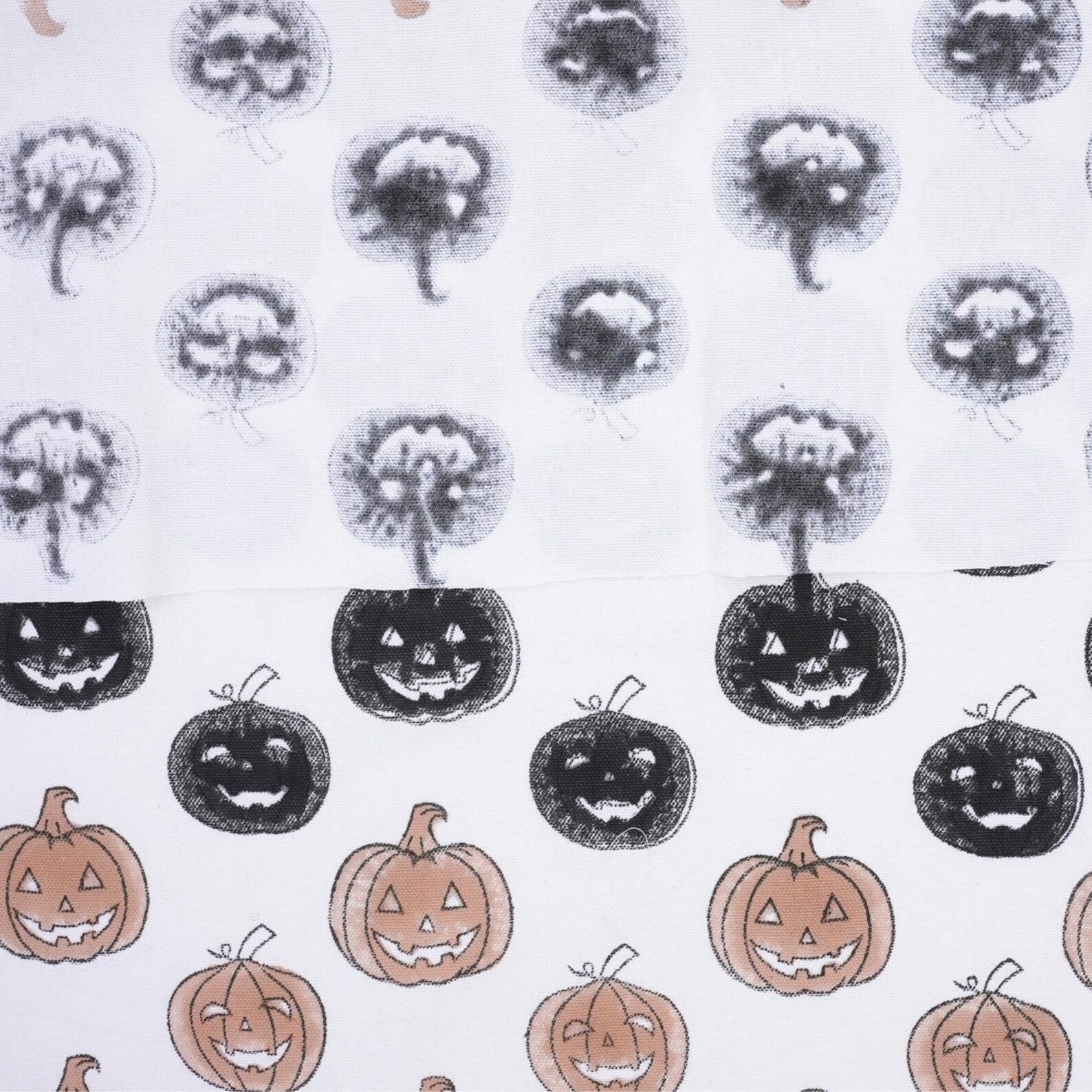 Block Print Thick Cotton White Halloween Pumpkin Fabric