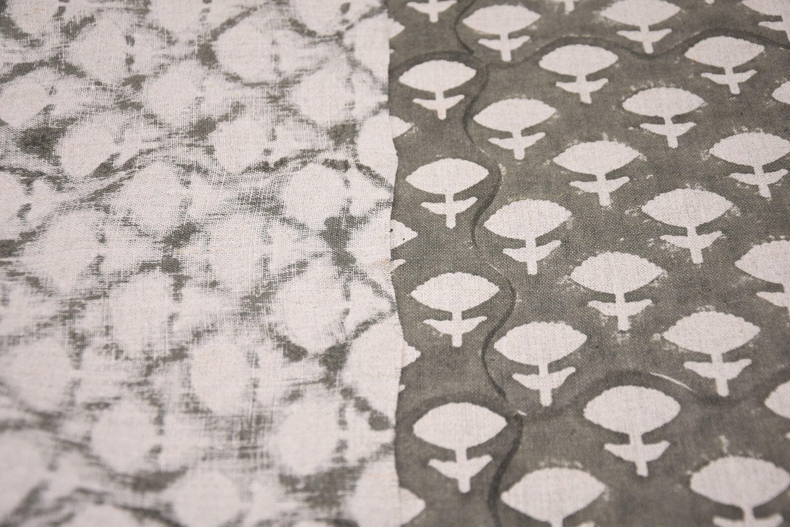 Indian Textiles Jadi Buti Grey Block Print Pure Linen Fabric