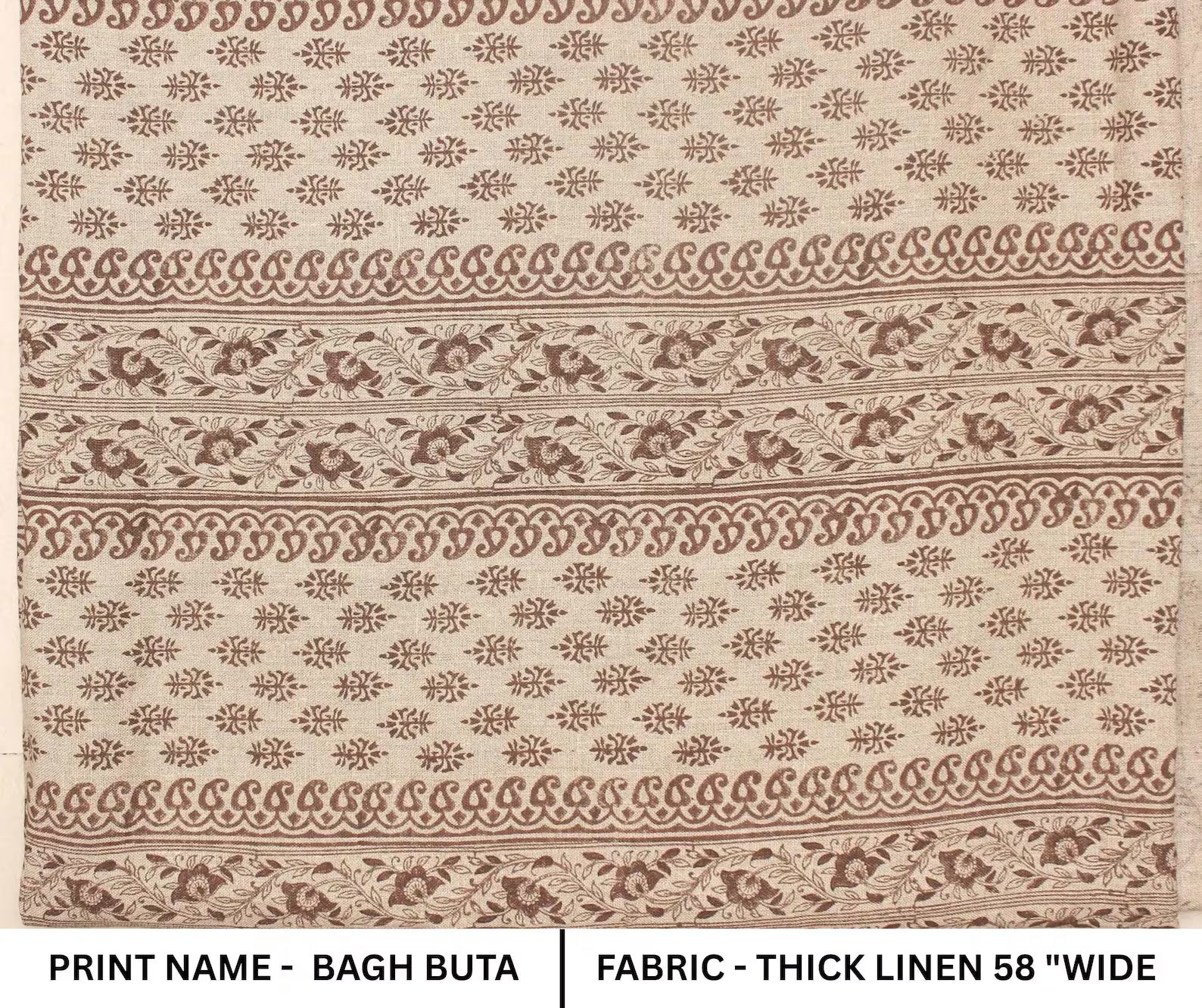 Bagh Buta Chocolate Hand Printed Heavyweight Linen Fabric