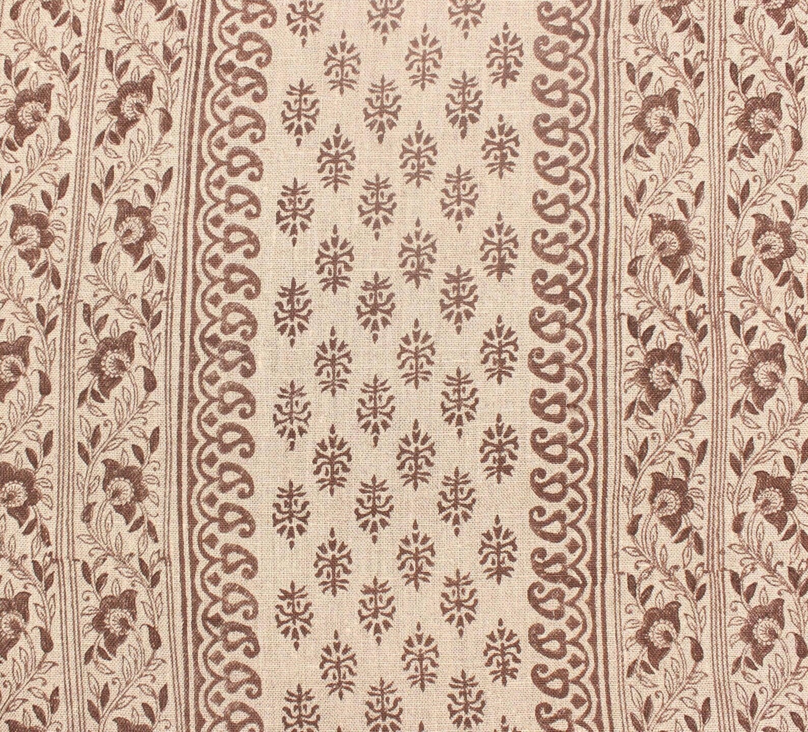 Bagh Buta Chocolate Hand Printed Heavyweight Linen Fabric