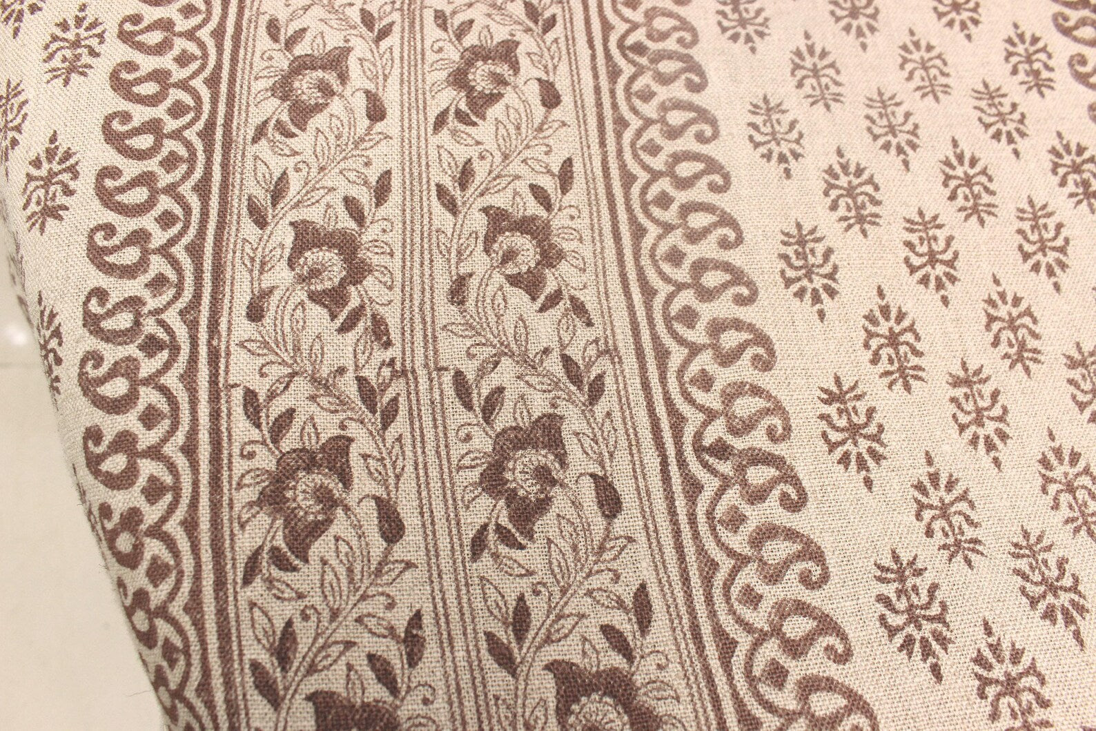 Bagh Buta Chocolate Hand Printed Heavyweight Linen Fabric