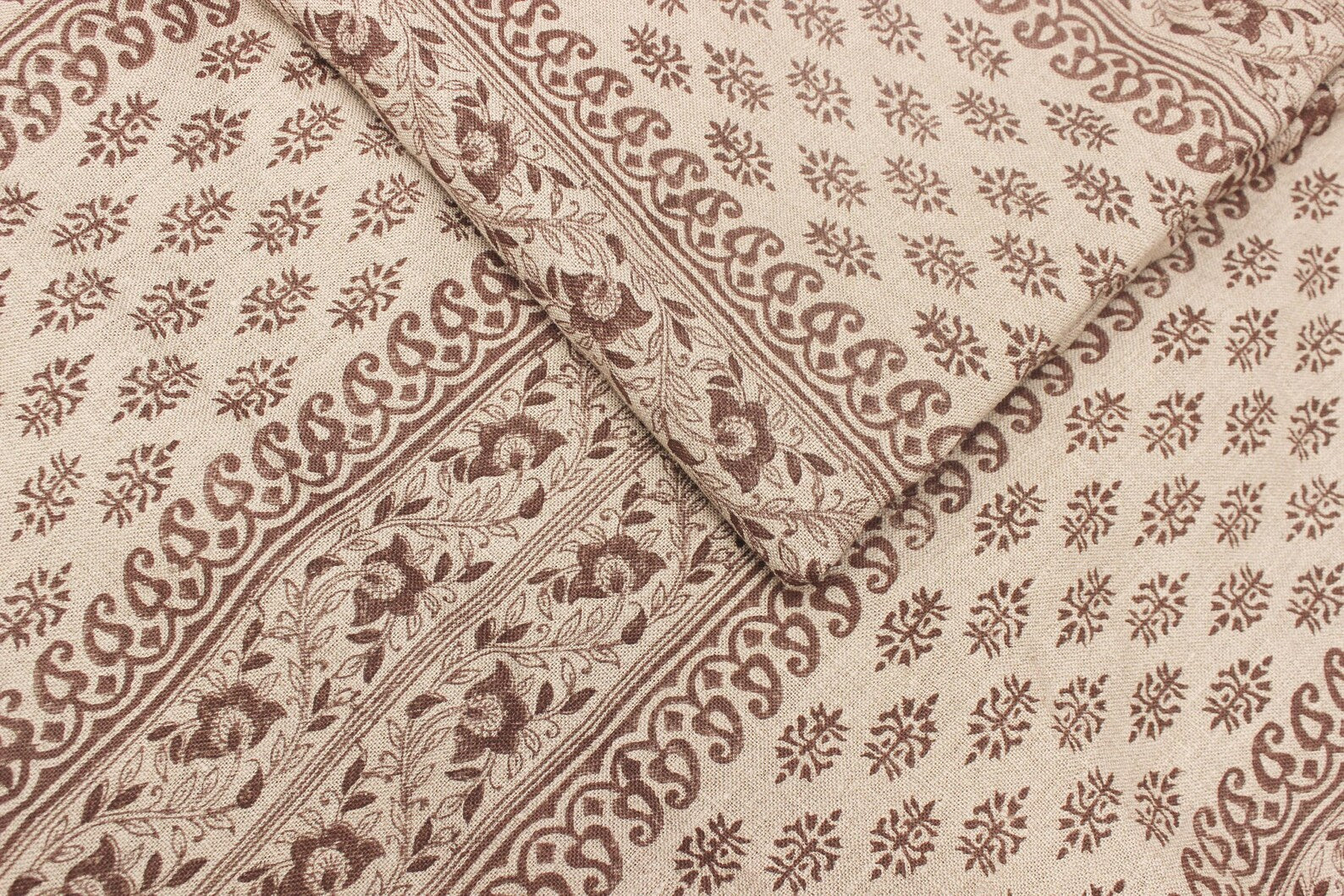 Bagh Buta Chocolate Hand Printed Heavyweight Linen Fabric