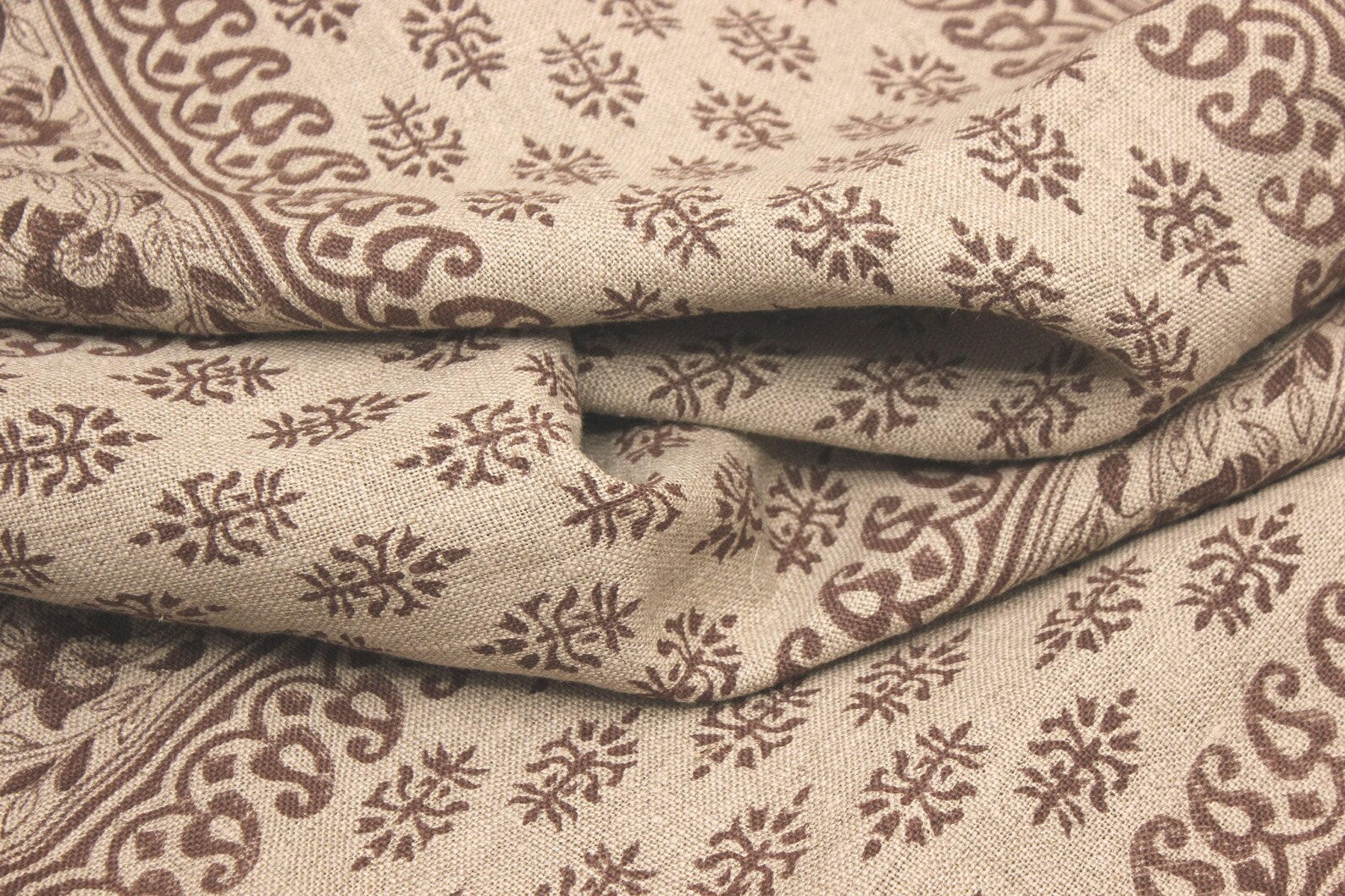 Bagh Buta Chocolate Hand Printed Heavyweight Linen Fabric