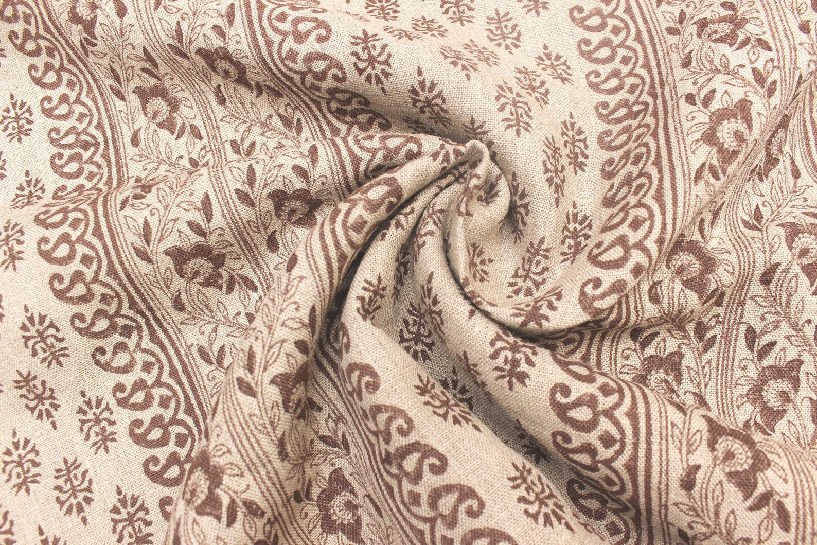 Bagh Buta Chocolate Hand Printed Heavyweight Linen Fabric