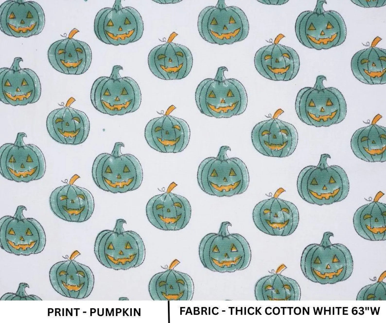 Pumpkin Teal Print Thick Cotton Fabric – Halloween Collection